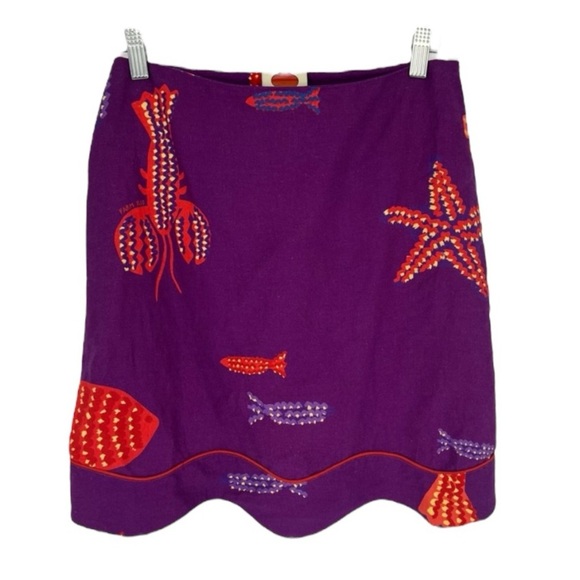 Farm Rio Purple Linen Blend Tropical Colorful Preppy Scalloped Mini Skirt Small - Picture 1 of 8